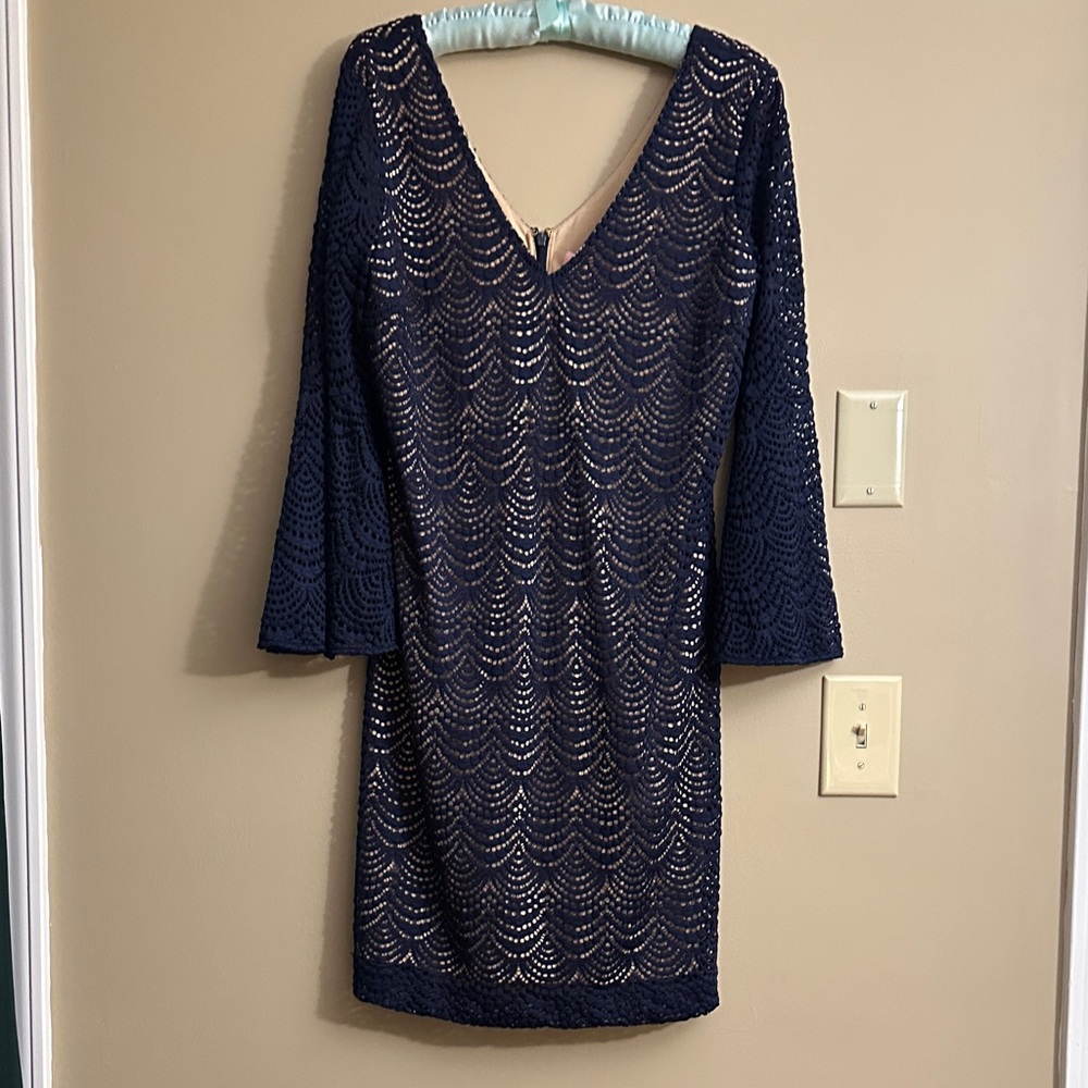 Elegant Navy Lace Dress - Picture 3 of 6